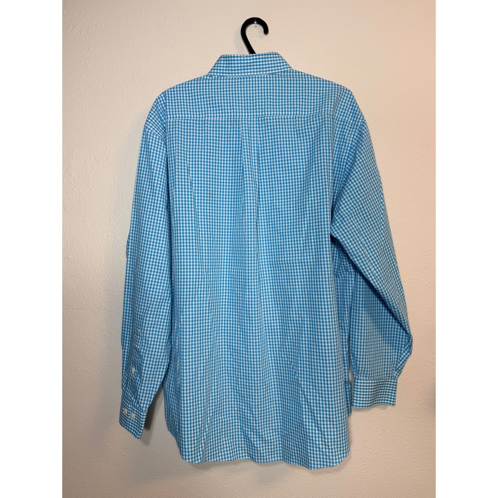 Brooks Brothers Non-Iron Stretch Gingham Shirt Mens Large Blue White Button Down - Picture 3 of 6